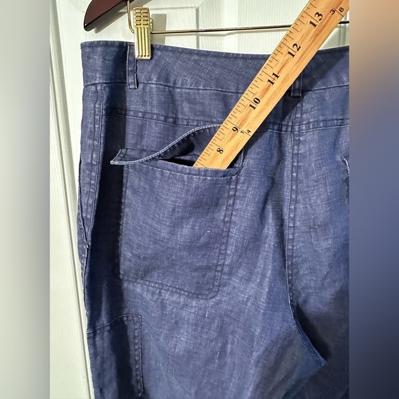 TOMMY BAHAMA 14 Coastal Indigo Blue 100% Linen Cropped Cargo Pants Zipper Pocket - Picture 13 of 13